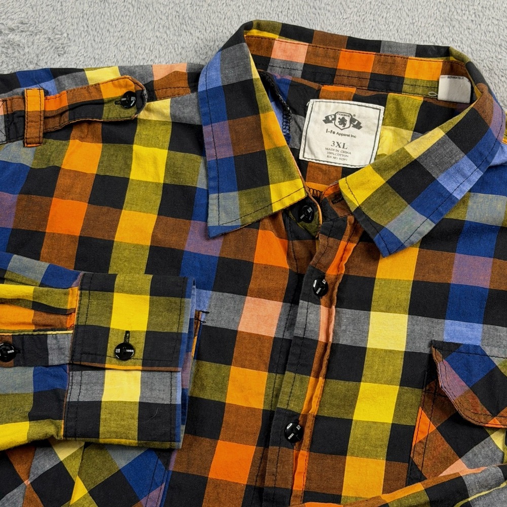 PJ Mark‎ Apparel Inc Mens 3XL Multi Color Plaid Buffalo Check Button Down Shirt